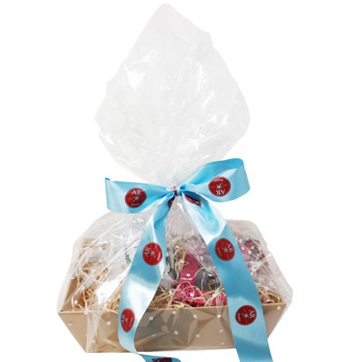 Hamper With Clear Wrapping & Ribbon